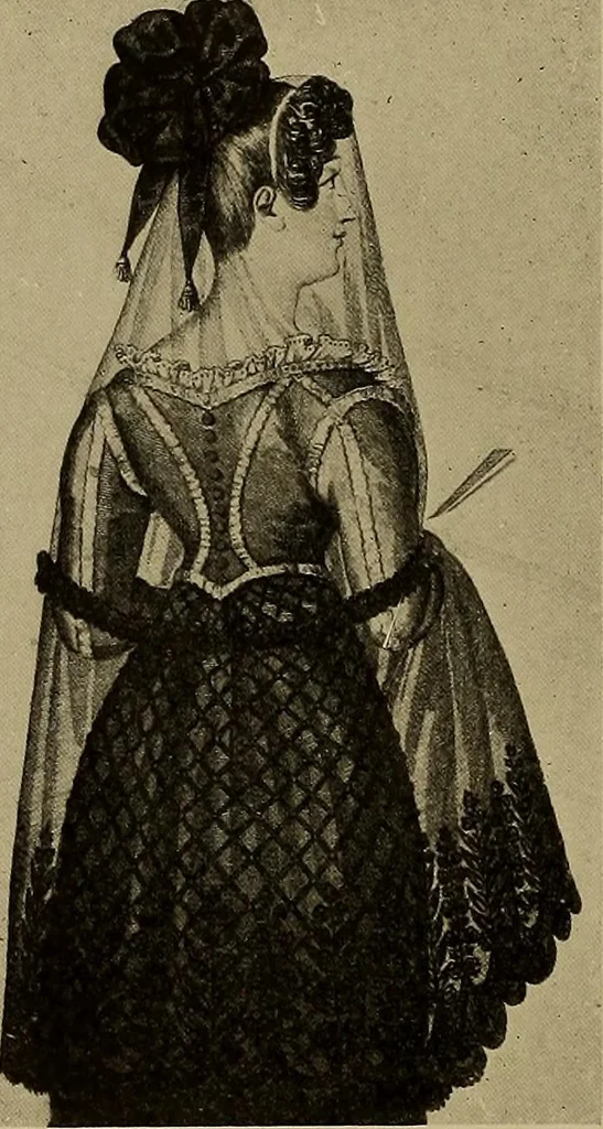 An illustration from A history of hand-made lace : Dealing with the origin of lace, the growth of the great lace centres, the mode of manufacture, the methods of distinguishing and the care of various kinds of lace ..., 1900, leaf 63