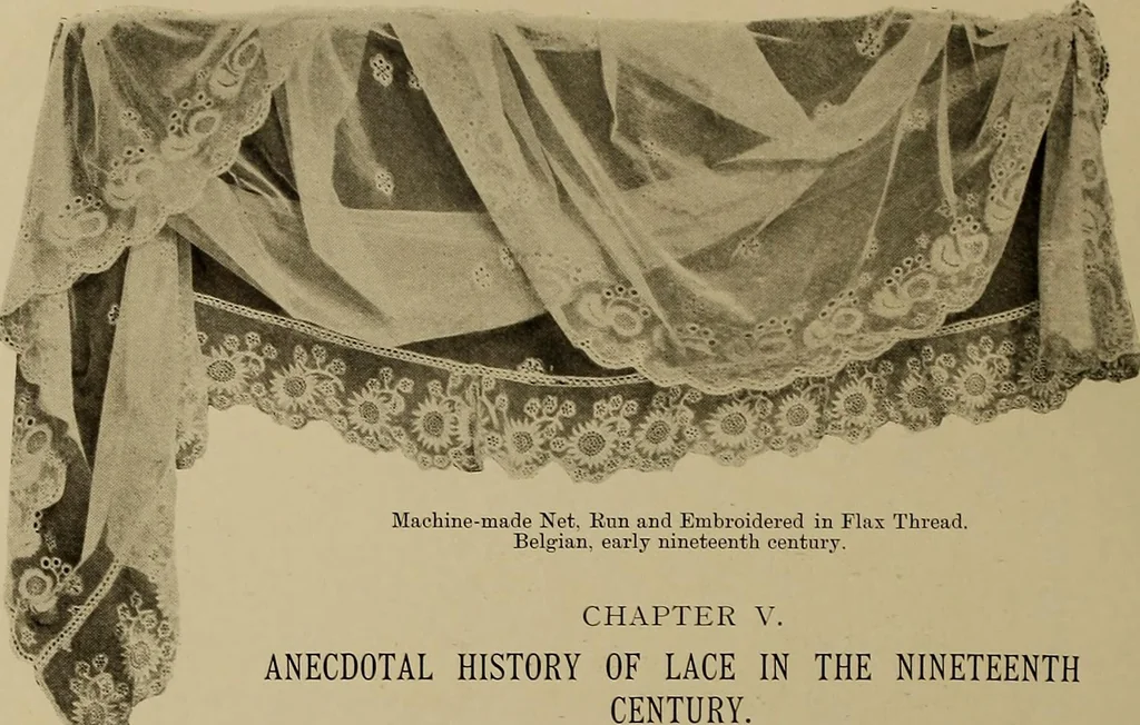 An illustration from A history of hand-made lace : Dealing with the origin of lace, the growth of the great lace centres, the mode of manufacture, the methods of distinguishing and the care of various kinds of lace ..., 1900, leaf 71