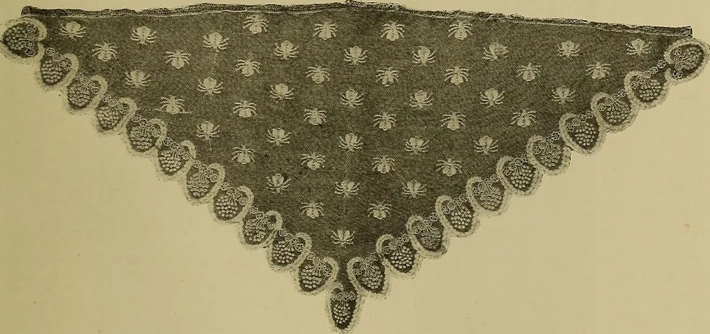 An illustration from A history of hand-made lace : Dealing with the origin of lace, the growth of the great lace centres, the mode of manufacture, the methods of distinguishing and the care of various kinds of lace ..., 1900, leaf 76