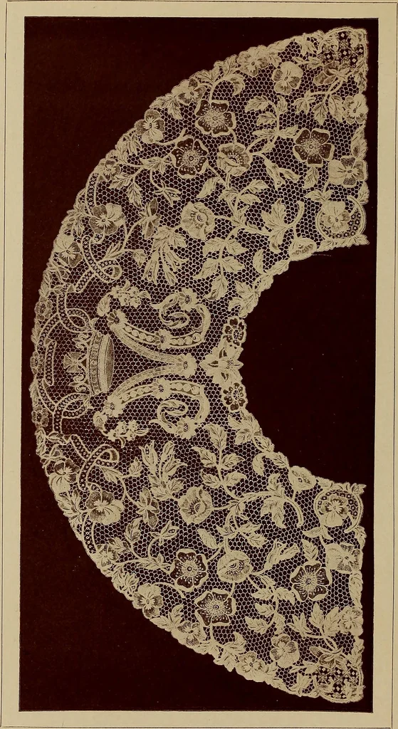 An illustration from A history of hand-made lace : Dealing with the origin of lace, the growth of the great lace centres, the mode of manufacture, the methods of distinguishing and the care of various kinds of lace ..., 1900, leaf 95