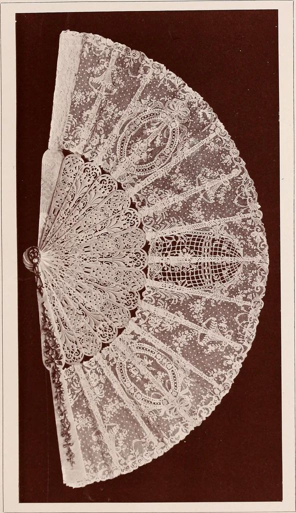 An illustration from A history of hand-made lace : dealing with the origin of lace, the growth of the great lace centres, the mode of manufacture, the methods of distinguishing and the care of various kinds of lace, 1900, leaf 100