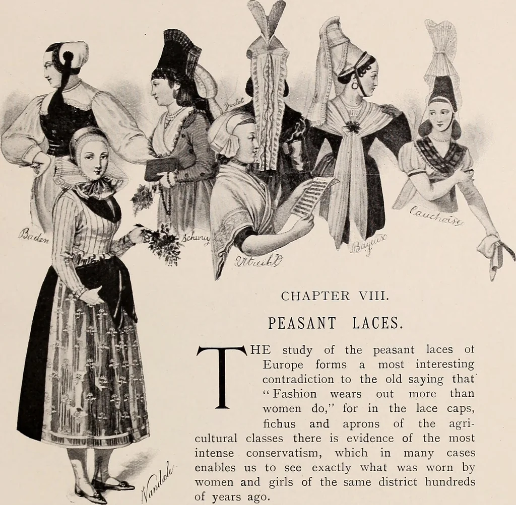 An illustration from A history of hand-made lace : dealing with the origin of lace, the growth of the great lace centres, the mode of manufacture, the methods of distinguishing and the care of various kinds of lace, 1900, leaf 104