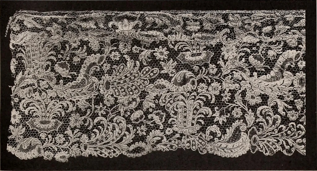 An illustration from A history of hand-made lace : dealing with the origin of lace, the growth of the great lace centres, the mode of manufacture, the methods of distinguishing and the care of various kinds of lace, 1900, leaf 122
