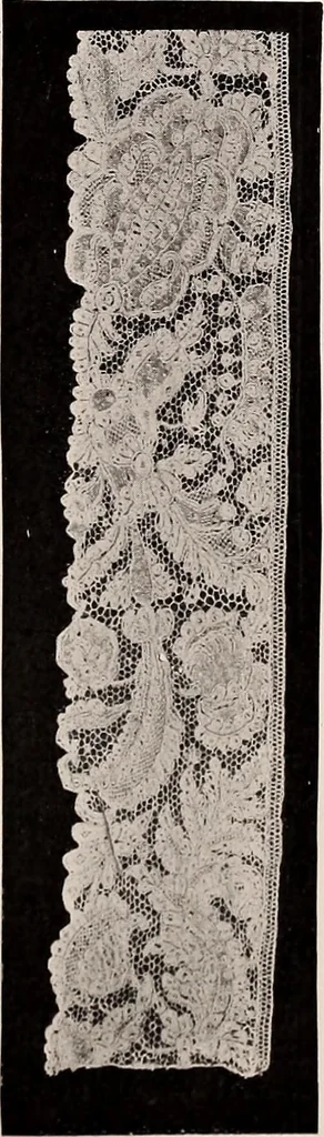 An illustration from A history of hand-made lace : dealing with the origin of lace, the growth of the great lace centres, the mode of manufacture, the methods of distinguishing and the care of various kinds of lace, 1900, leaf 146