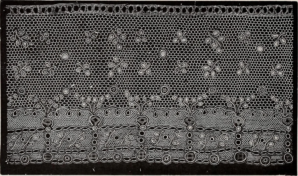 An illustration from A history of hand-made lace : dealing with the origin of lace, the growth of the great lace centres, the mode of manufacture, the methods of distinguishing and the care of various kinds of lace, 1900, leaf 147