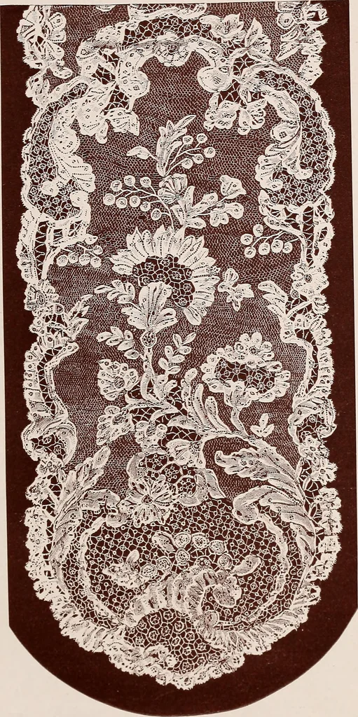 An illustration from A history of hand-made lace : dealing with the origin of lace, the growth of the great lace centres, the mode of manufacture, the methods of distinguishing and the care of various kinds of lace, 1900, leaf 148