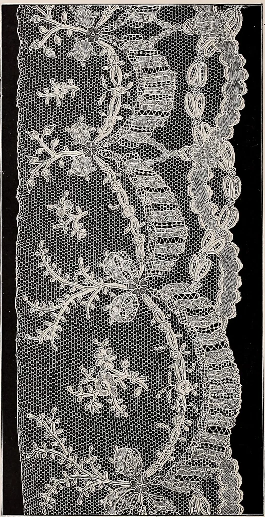 An illustration from A history of hand-made lace : dealing with the origin of lace, the growth of the great lace centres, the mode of manufacture, the methods of distinguishing and the care of various kinds of lace, 1900, leaf 153