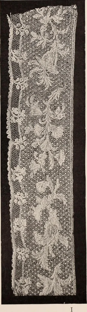 An illustration from A history of hand-made lace : dealing with the origin of lace, the growth of the great lace centres, the mode of manufacture, the methods of distinguishing and the care of various kinds of lace, 1900, leaf 154