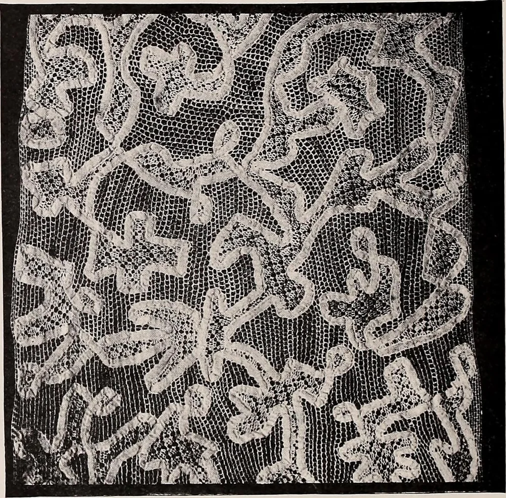 An illustration from A history of hand-made lace : dealing with the origin of lace, the growth of the great lace centres, the mode of manufacture, the methods of distinguishing and the care of various kinds of lace, 1900, leaf 159