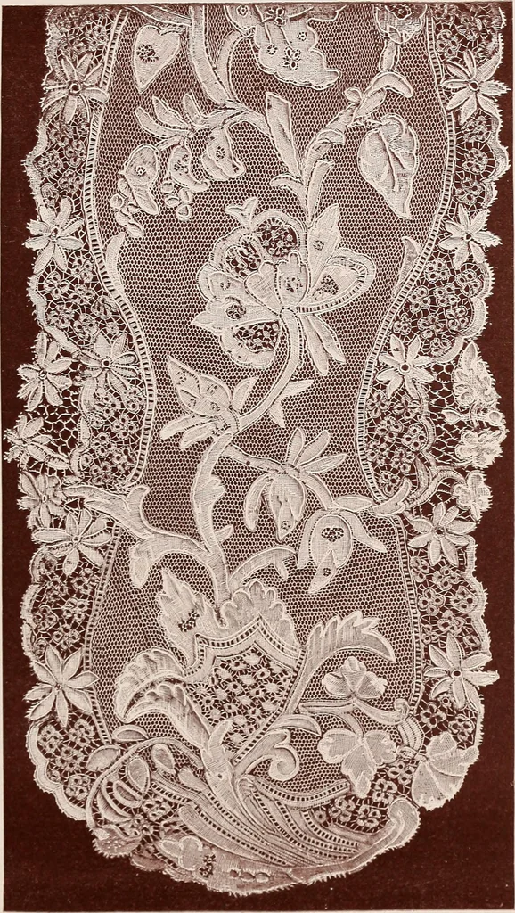 An illustration from A history of hand-made lace : dealing with the origin of lace, the growth of the great lace centres, the mode of manufacture, the methods of distinguishing and the care of various kinds of lace, 1900, leaf 160