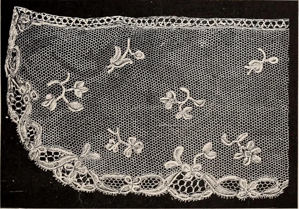 An illustration from A history of hand-made lace : dealing with the origin of lace, the growth of the great lace centres, the mode of manufacture, the methods of distinguishing and the care of various kinds of lace, 1900, leaf 166