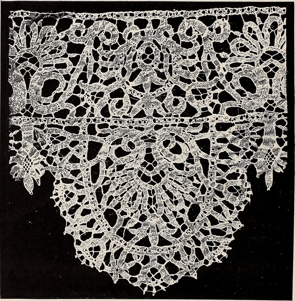 An illustration from A history of hand-made lace : dealing with the origin of lace, the growth of the great lace centres, the mode of manufacture, the methods of distinguishing and the care of various kinds of lace, 1900, leaf 167