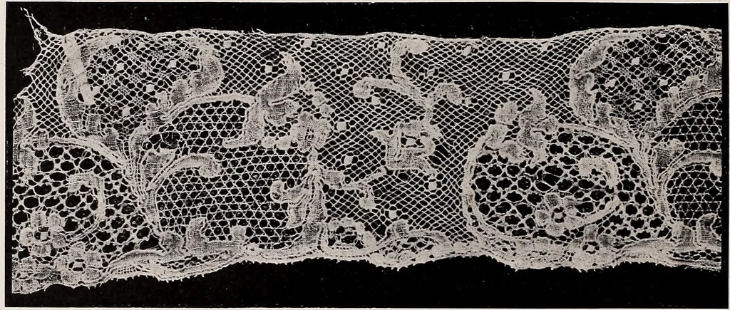 An illustration from A history of hand-made lace : dealing with the origin of lace, the growth of the great lace centres, the mode of manufacture, the methods of distinguishing and the care of various kinds of lace, 1900, leaf 175