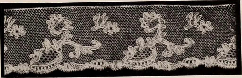 An illustration from A history of hand-made lace : dealing with the origin of lace, the growth of the great lace centres, the mode of manufacture, the methods of distinguishing and the care of various kinds of lace, 1900, leaf 176