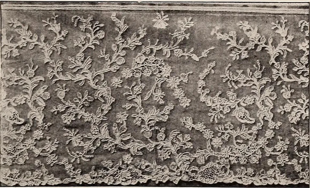 An illustration from A history of hand-made lace : dealing with the origin of lace, the growth of the great lace centres, the mode of manufacture, the methods of distinguishing and the care of various kinds of lace, 1900, leaf 178