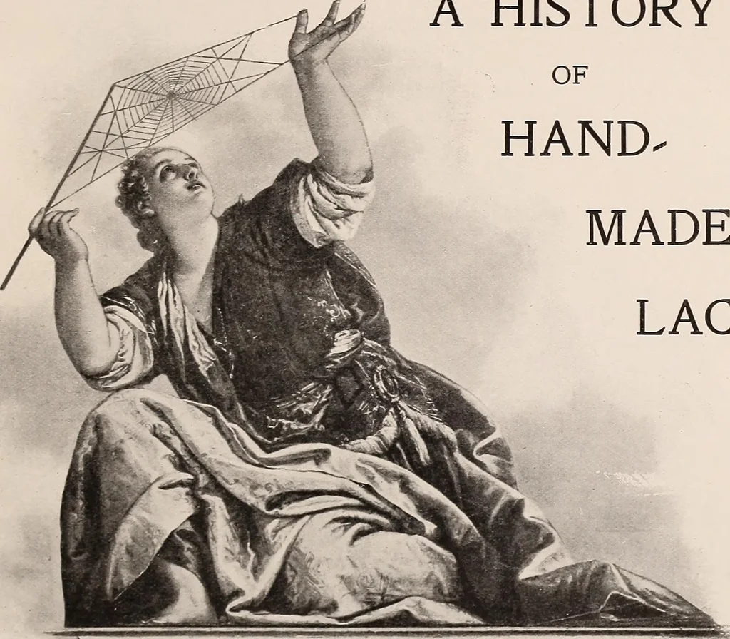 An illustration from A history of hand-made lace : dealing with the origin of lace, the growth of the great lace centres, the mode of manufacture, the methods of distinguishing and the care of various kinds of lace, 1900, leaf 18