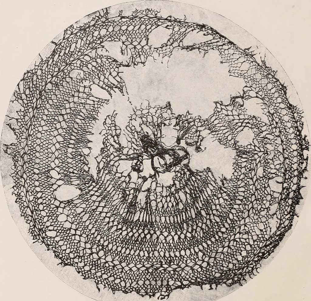 An illustration from A history of hand-made lace : dealing with the origin of lace, the growth of the great lace centres, the mode of manufacture, the methods of distinguishing and the care of various kinds of lace, 1900, leaf 19