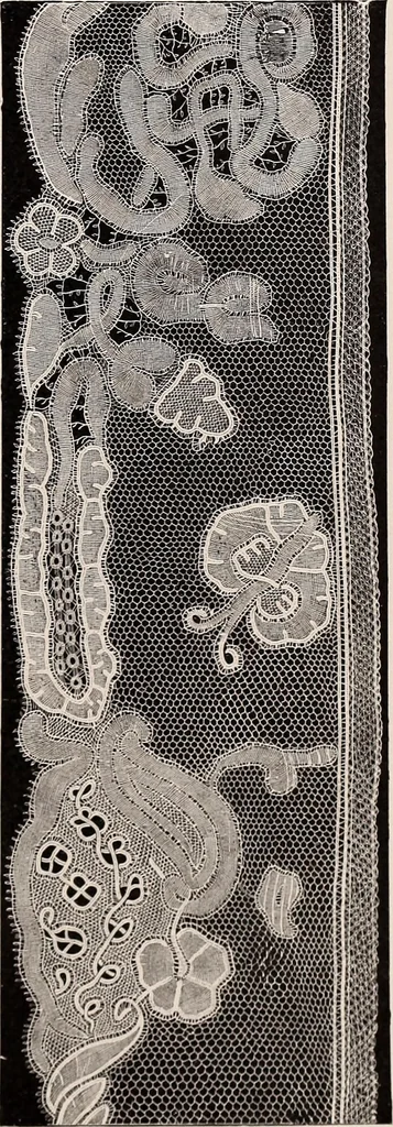 An illustration from A history of hand-made lace : dealing with the origin of lace, the growth of the great lace centres, the mode of manufacture, the methods of distinguishing and the care of various kinds of lace, 1900, leaf 194