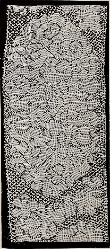 An illustration from A history of hand-made lace : dealing with the origin of lace, the growth of the great lace centres, the mode of manufacture, the methods of distinguishing and the care of various kinds of lace, 1900, leaf 197