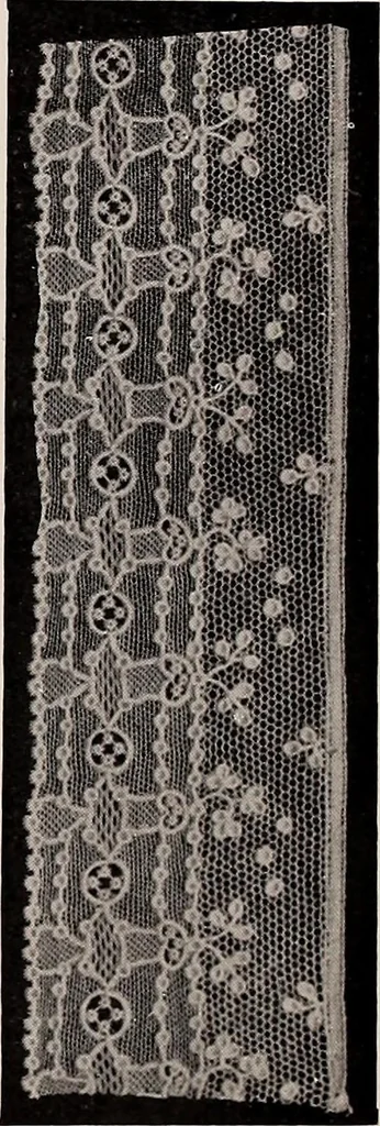 An illustration from A history of hand-made lace : dealing with the origin of lace, the growth of the great lace centres, the mode of manufacture, the methods of distinguishing and the care of various kinds of lace, 1900, leaf 205
