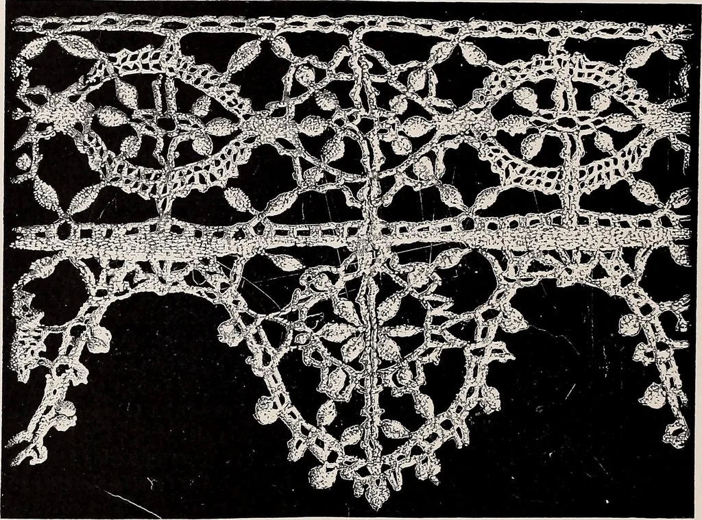 An illustration from A history of hand-made lace : dealing with the origin of lace, the growth of the great lace centres, the mode of manufacture, the methods of distinguishing and the care of various kinds of lace, 1900, leaf 207