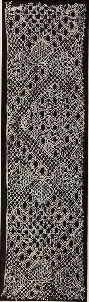 An illustration from A history of hand-made lace : dealing with the origin of lace, the growth of the great lace centres, the mode of manufacture, the methods of distinguishing and the care of various kinds of lace, 1900, leaf 209