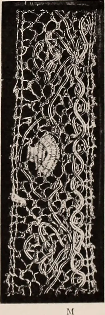 An illustration from A history of hand-made lace : dealing with the origin of lace, the growth of the great lace centres, the mode of manufacture, the methods of distinguishing and the care of various kinds of lace, 1900, leaf 210