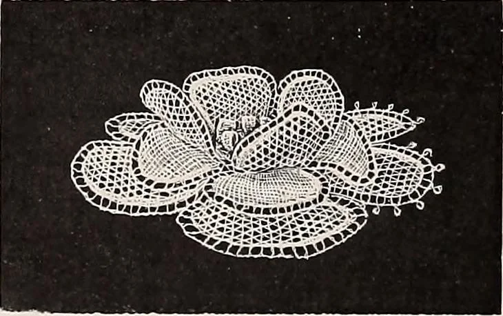 An illustration from A history of hand-made lace : dealing with the origin of lace, the growth of the great lace centres, the mode of manufacture, the methods of distinguishing and the care of various kinds of lace, 1900, leaf 219