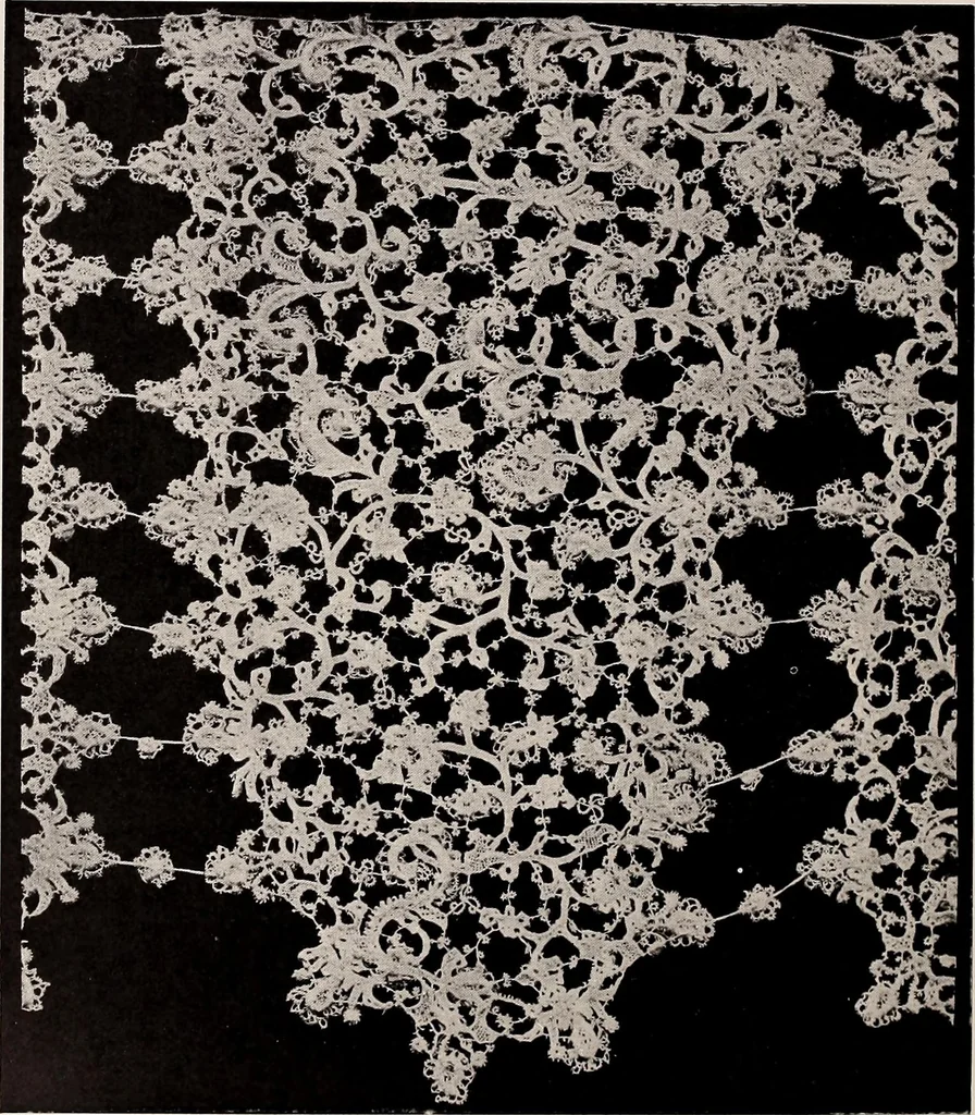 An illustration from A history of hand-made lace : dealing with the origin of lace, the growth of the great lace centres, the mode of manufacture, the methods of distinguishing and the care of various kinds of lace, 1900, leaf 239