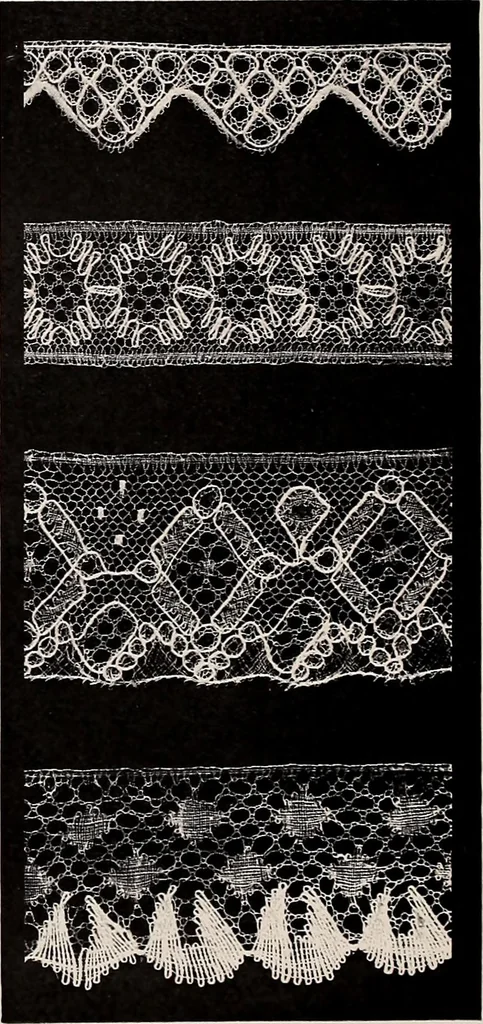 An illustration from A history of hand-made lace : dealing with the origin of lace, the growth of the great lace centres, the mode of manufacture, the methods of distinguishing and the care of various kinds of lace, 1900, leaf 251