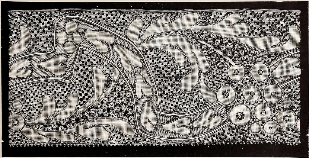 An illustration from A history of hand-made lace : dealing with the origin of lace, the growth of the great lace centres, the mode of manufacture, the methods of distinguishing and the care of various kinds of lace, 1900, leaf 254