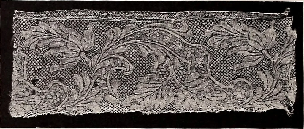 An illustration from A history of hand-made lace : dealing with the origin of lace, the growth of the great lace centres, the mode of manufacture, the methods of distinguishing and the care of various kinds of lace, 1900, leaf 255