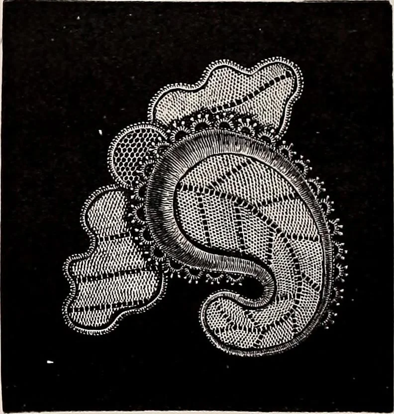 An illustration from A history of hand-made lace : dealing with the origin of lace, the growth of the great lace centres, the mode of manufacture, the methods of distinguishing and the care of various kinds of lace, 1900, leaf 261