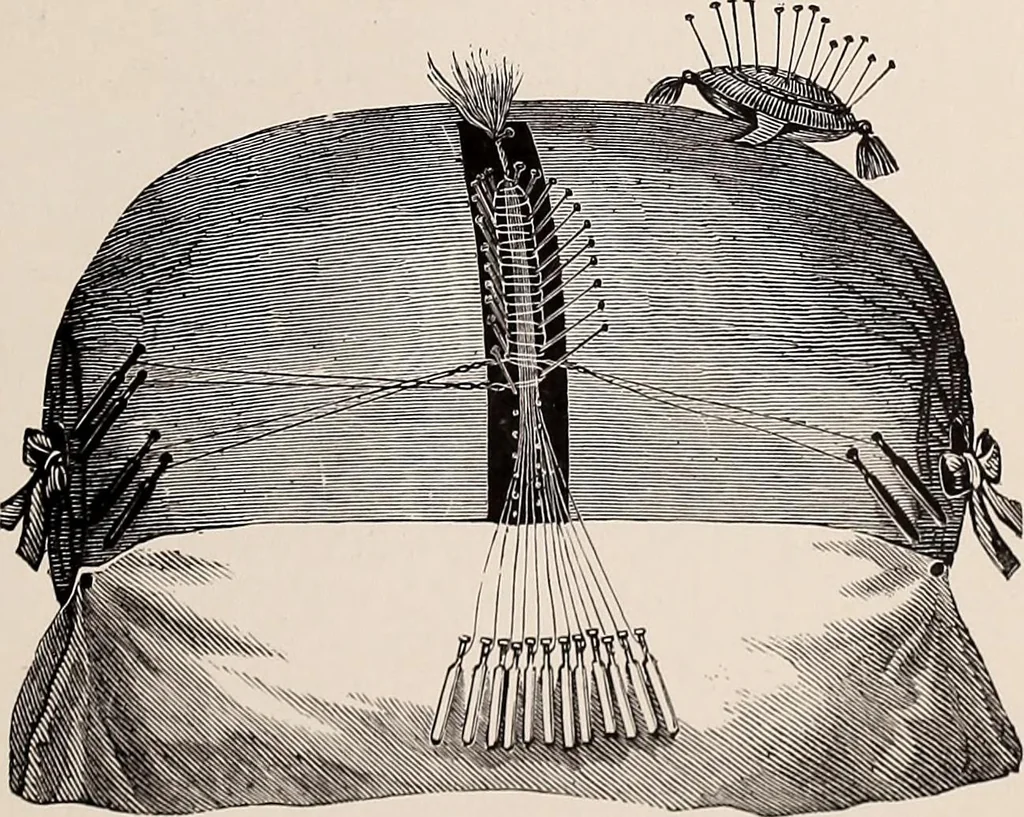 An illustration from A history of hand-made lace : dealing with the origin of lace, the growth of the great lace centres, the mode of manufacture, the methods of distinguishing and the care of various kinds of lace, 1900, leaf 262