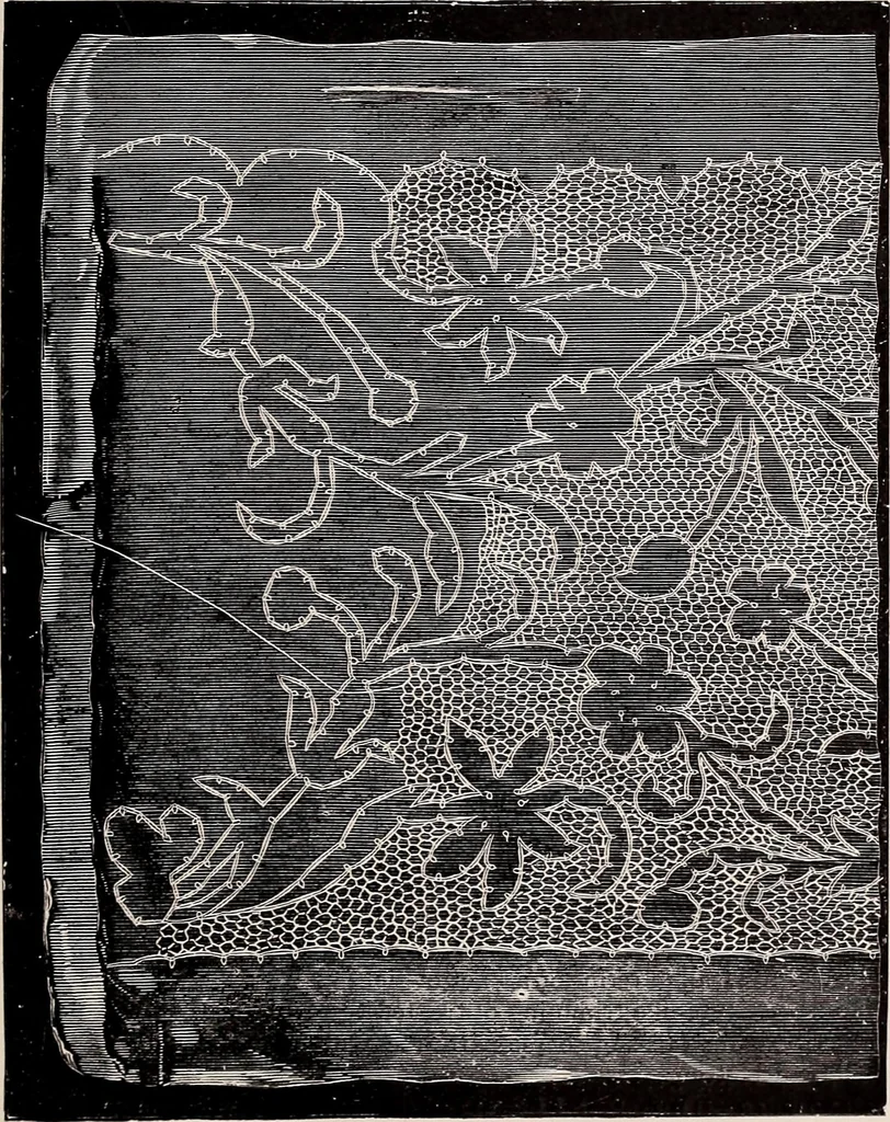 An illustration from A history of hand-made lace : dealing with the origin of lace, the growth of the great lace centres, the mode of manufacture, the methods of distinguishing and the care of various kinds of lace, 1900, leaf 264