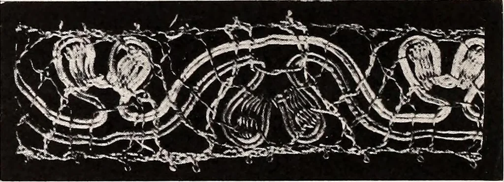 An illustration from A history of hand-made lace : dealing with the origin of lace, the growth of the great lace centres, the mode of manufacture, the methods of distinguishing and the care of various kinds of lace, 1900, leaf 41