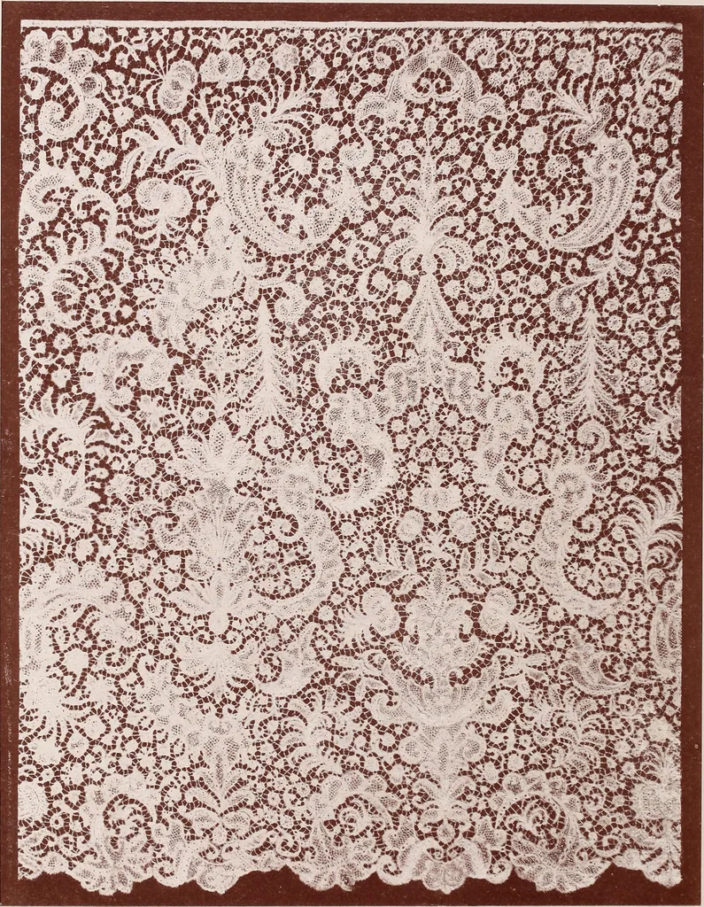 An illustration from A history of hand-made lace : dealing with the origin of lace, the growth of the great lace centres, the mode of manufacture, the methods of distinguishing and the care of various kinds of lace, 1900, leaf 43