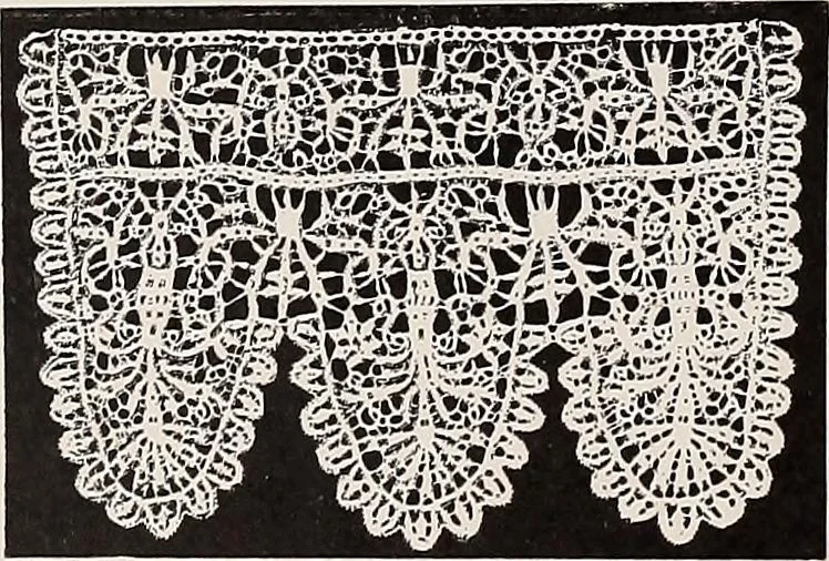 An illustration from A history of hand-made lace : dealing with the origin of lace, the growth of the great lace centres, the mode of manufacture, the methods of distinguishing and the care of various kinds of lace, 1900, leaf 45