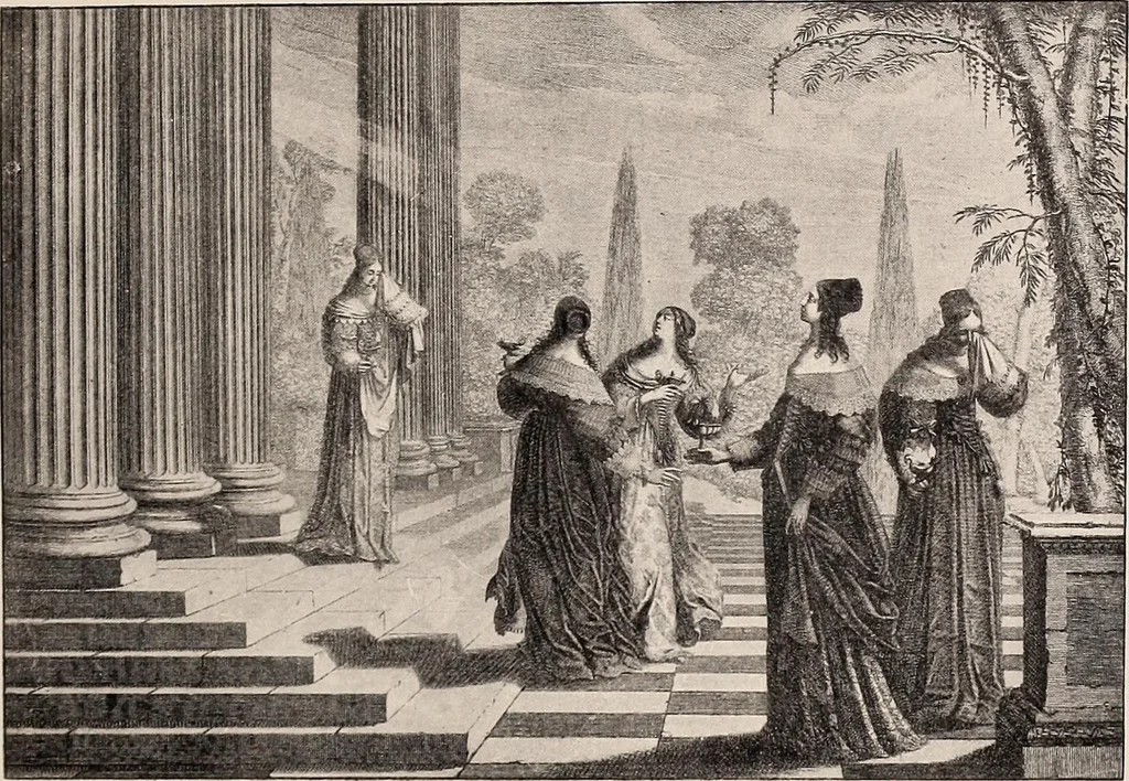 An illustration from A history of hand-made lace : dealing with the origin of lace, the growth of the great lace centres, the mode of manufacture, the methods of distinguishing and the care of various kinds of lace, 1900, leaf 58