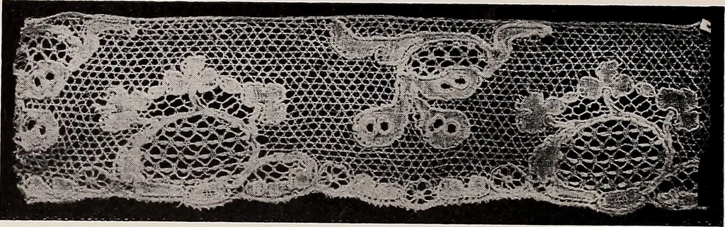 An illustration from A history of hand-made lace : dealing with the origin of lace, the growth of the great lace centres, the mode of manufacture, the methods of distinguishing and the care of various kinds of lace, 1900, leaf 69
