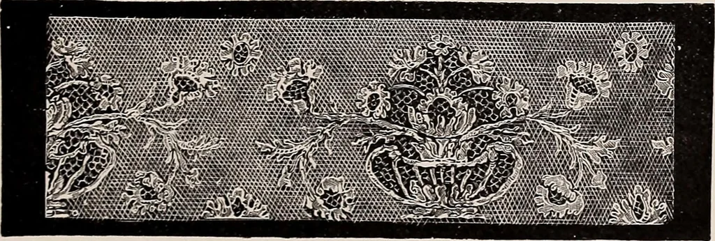 An illustration from A history of hand-made lace : dealing with the origin of lace, the growth of the great lace centres, the mode of manufacture, the methods of distinguishing and the care of various kinds of lace, 1900, leaf 70