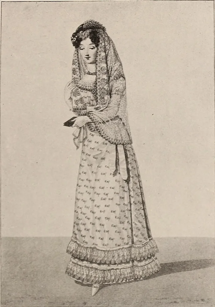 An illustration from A history of hand-made lace : dealing with the origin of lace, the growth of the great lace centres, the mode of manufacture, the methods of distinguishing and the care of various kinds of lace, 1900, leaf 78