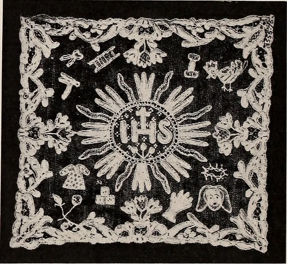 An illustration from A history of hand-made lace : dealing with the origin of lace, the growth of the great lace centres, the mode of manufacture, the methods of distinguishing and the care of various kinds of lace, 1900, leaf 89