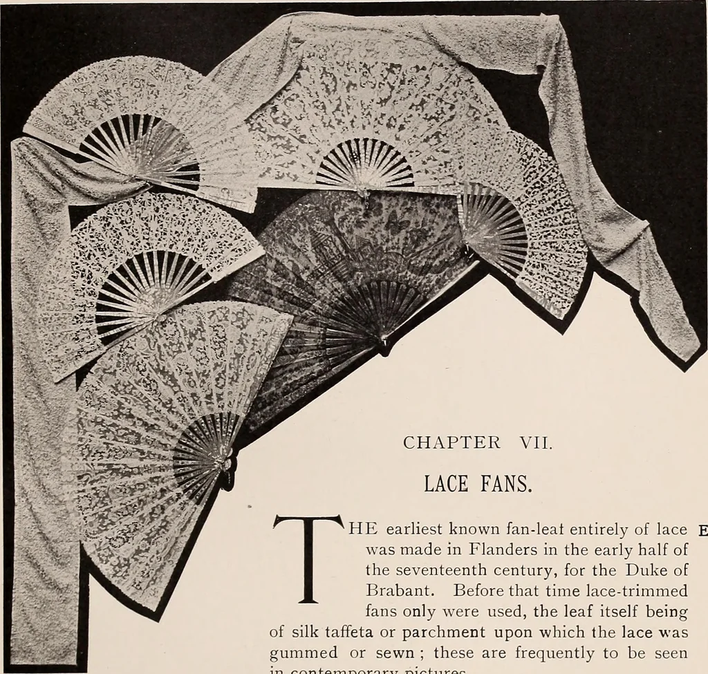 An illustration from A history of hand-made lace : dealing with the origin of lace, the growth of the great lace centres, the mode of manufacture, the methods of distinguishing and the care of various kinds of lace, 1900, leaf 96
