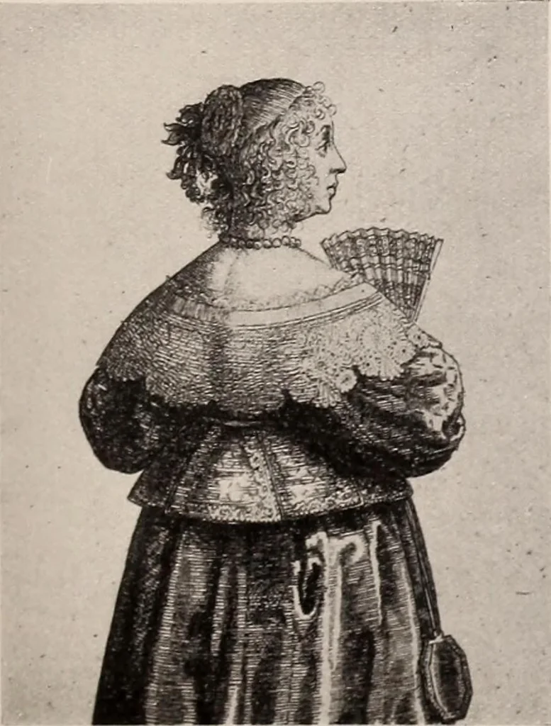 An illustration from A history of hand-made lace : dealing with the origin of lace, the growth of the great lace centres, the mode of manufacture, the methods of distinguishing and the care of various kinds of lace, 1900, leaf 98