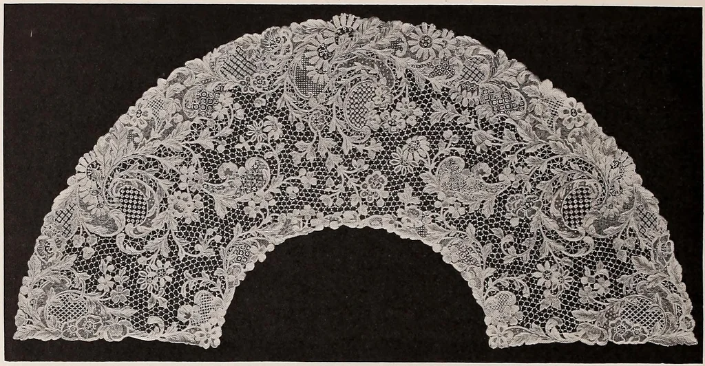 An illustration from A history of hand-made lace : dealing with the origin of lace, the growth of the great lace centres, the mode of manufacture, the methods of distinguishing and the care of various kinds of lace, 1900, leaf 99