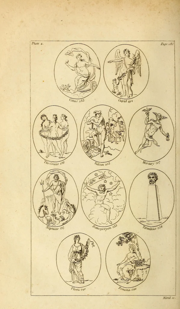 An illustration from A history of the heathen mythology; or, The fables of the ancients elucidated from historical records. An important key to the classics. To which is added, an enquiry into the religion of the first inhabitants of Great Britain. And a particular account of the ancient Druids, 1806, leaf 207