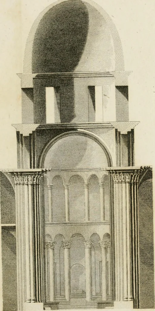 An illustration from An history of the origin and establishment of Gothic architecture : comprehending also an account, from his own writings, of Caesar Caesarianus, the first professed commentator on Vitruvius, and of his translation of that author : an investigation of the principles and proportions of that style of architecture called the Gothic : and an inquiry into the mode of painting upon and staining glass, as practiced in the ecclesiastical structures of the Middle Ages, 1813, leaf 294