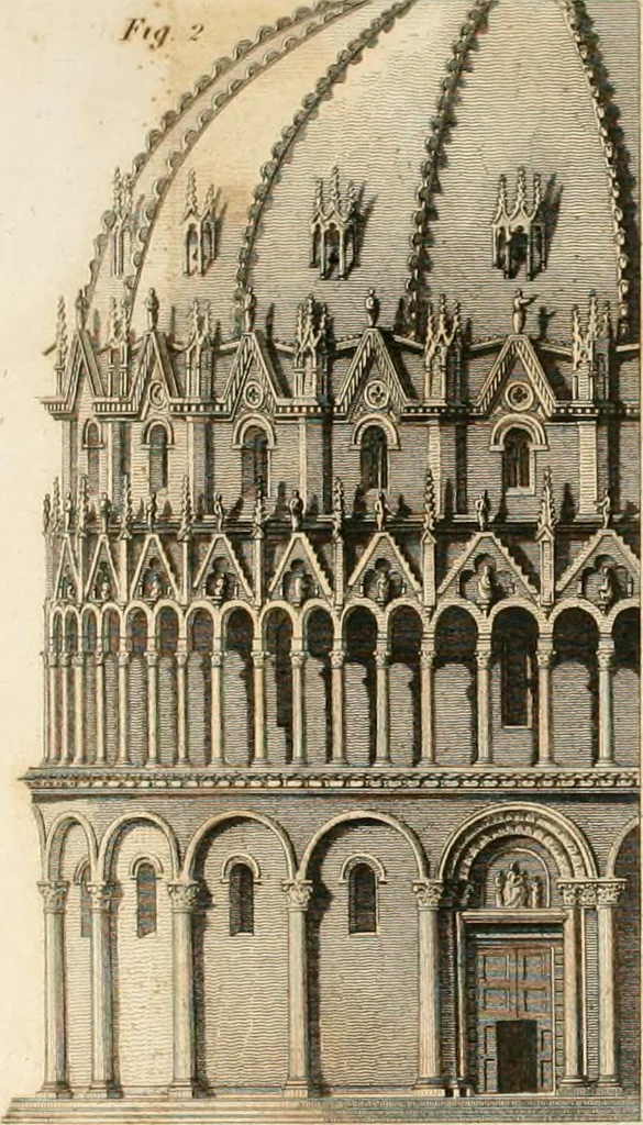 An illustration from An history of the origin and establishment of Gothic architecture : comprehending also an account, from his own writings, of Caesar Caesarianus, the first professed commentator on Vitruvius, and of his translation of that author : an investigation of the principles and proportions of that style of architecture called the Gothic : and an inquiry into the mode of painting upon and staining glass, as practiced in the ecclesiastical structures of the Middle Ages, 1813, leaf 297