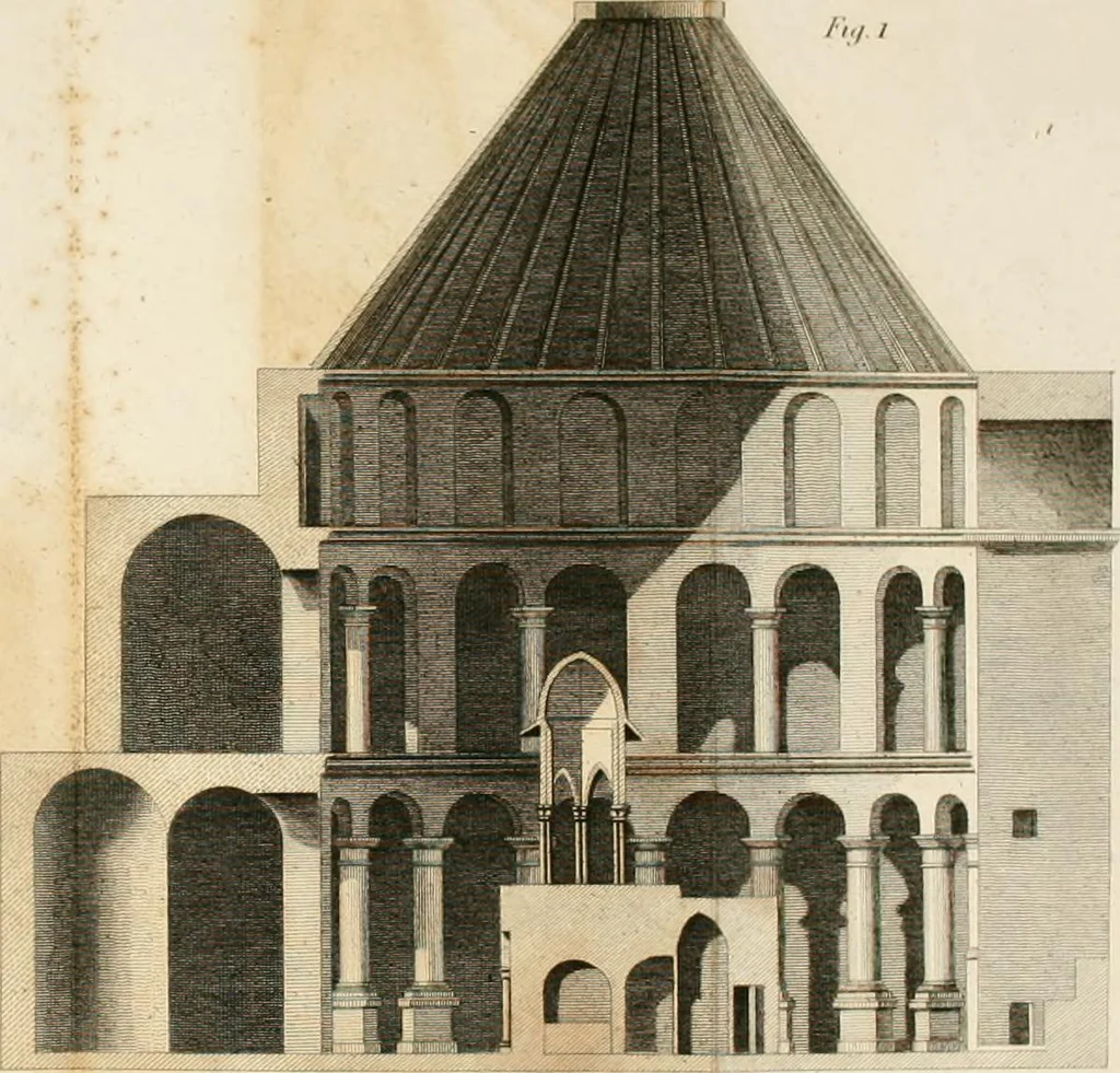 An illustration from An history of the origin and establishment of Gothic architecture : comprehending also an account, from his own writings, of Caesar Caesarianus, the first professed commentator on Vitruvius, and of his translation of that author : an investigation of the principles and proportions of that style of architecture called the Gothic : and an inquiry into the mode of painting upon and staining glass, as practiced in the ecclesiastical structures of the Middle Ages, 1813, leaf 297